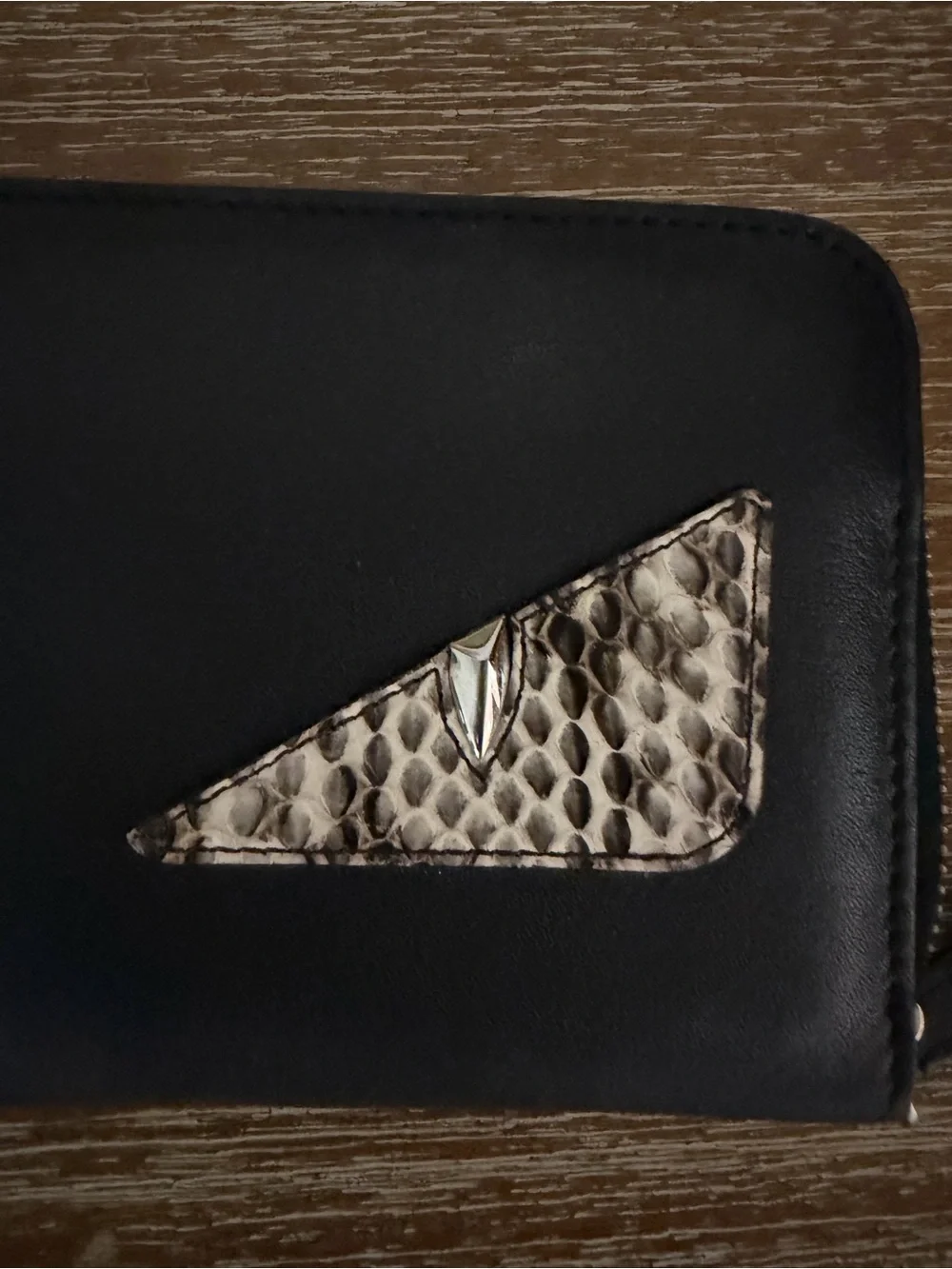 RARE FENDI PYTHON Black Wallet/Clutch with Snake-Print Eye Accents